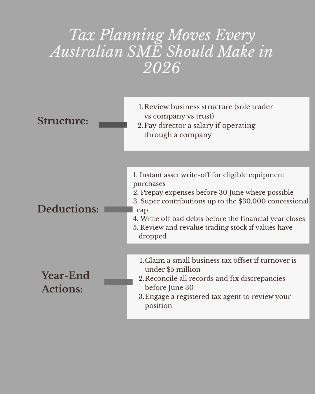 Tax Planning Snapshot for Australian SMEs 2026 